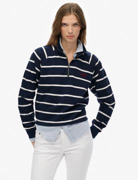 Superdry Damen Athletic Essentials Sweatshirt mit Streifen und Reißverschluss Navy - Größe: 36