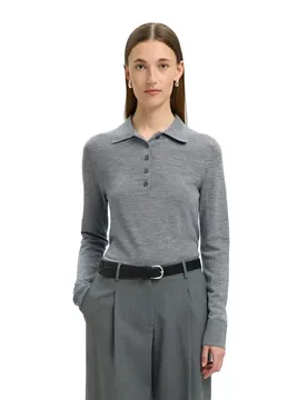 Polo à Manches Longues Thea Medium Grey Melange 2XL