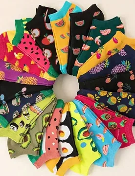 Pares de calcetines de barco invisibles para mujer con estampado de frutas, cómodos y con estilo, adecuados para uso casual diario - Shein - FashionsVida