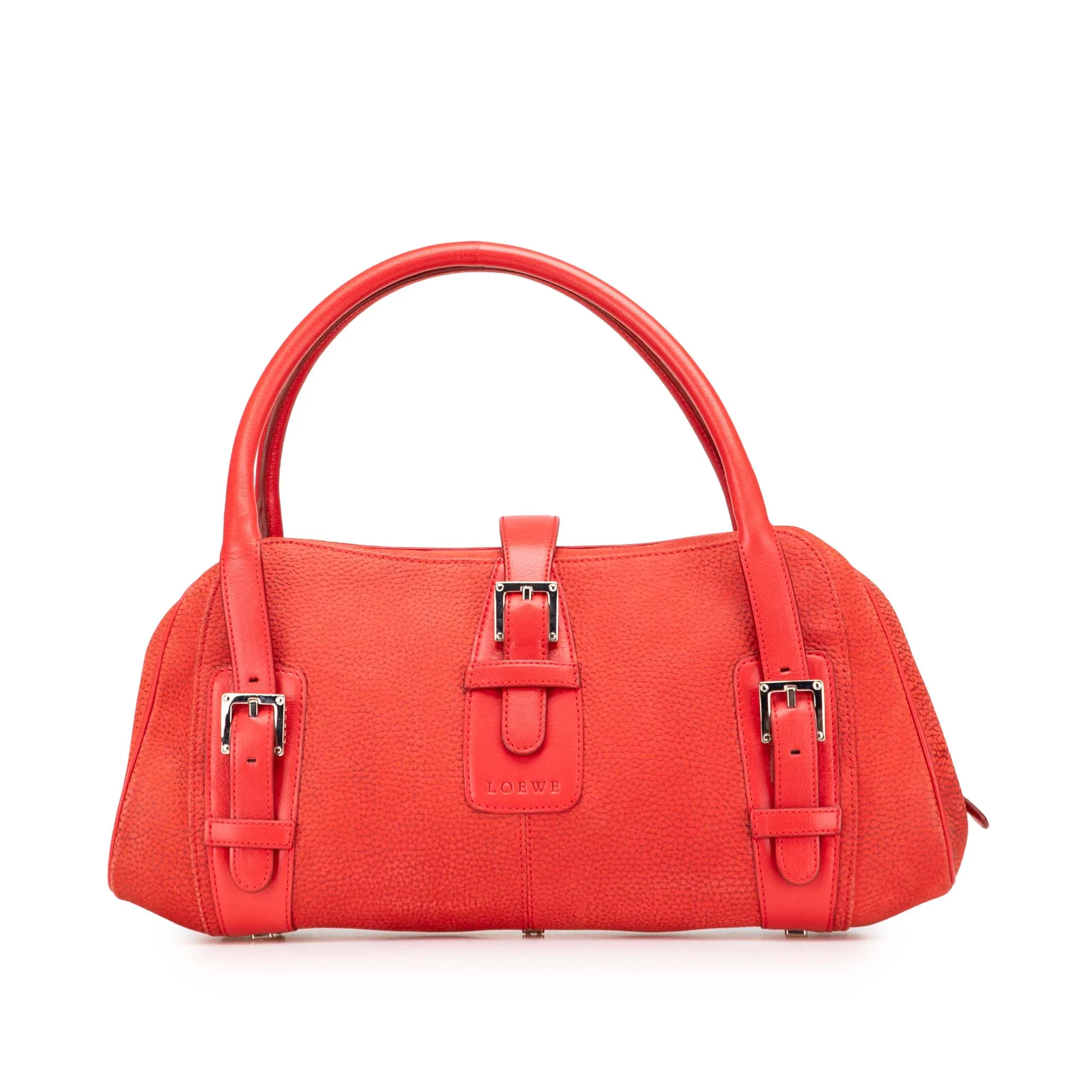 Womens Leather Buckle Handbag - Orange - One Size - Loewe - FashionsVida