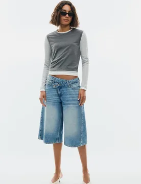 Langärmeliges T-Shirt mit dreifachem Lagen-Effekt Graumeliert M - Stradivarius - FashionsVida