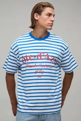 Herren Cote-d'Azur Kurzarm-Oberteil Mit Streifenmuster Blue Größe XL