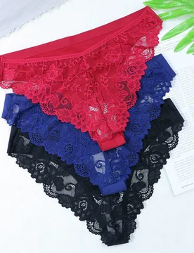 Set de 3 piezas de bragas y ropa interior de seda y encaje sexy para mujer - Shein - FashionsVida
