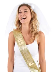 Set Accessoires Braut Damen - Schärpe + Schleier für Junggesellinnenabschied + Mottoparty - female