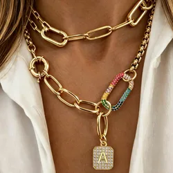 Pieza Collar de lujo con letra ovalada de diamantes de colores, material de acero inoxidable, cadena de inicial de doble hebilla de lujo única, estil