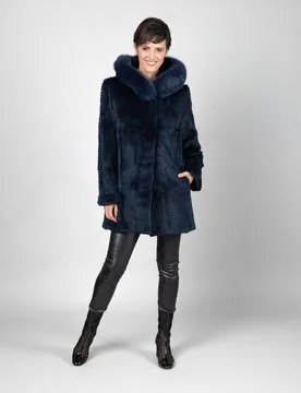 Abrigo de pelo de mujer de rex labrado a cuadros y capucha - De la Roca - FashionsVida