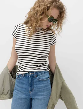 Cotton Rich Ribbed Slim Fit T-Shirt Black Mix female - M&S - FashionsVida
