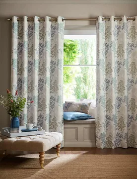 Tenby Pure Cotton Eyelet Blackout Curtains Blue Mix - Laura Ashley - FashionsVida