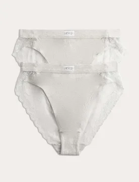 Pack Juni Cotton Rib High Waisted High Leg Knickers Grey Marl female - B by Boutique - FashionsVida