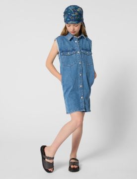 Para niña. X60568 Vestido denima zul (10Y= 138cm), , Casual, Algodón, Sin mangas / Tirantes, moda infantil
