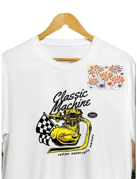 Featuring a bold"Classic Machine"graphic with a yellow motorcycle engine design-100%cotton O-neck casual printed men's T-shirt - Aliexpress - FashionsVida