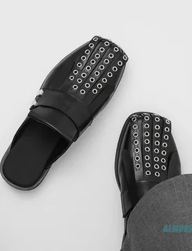 Black Men's Studded Fringe Mule Slippers Square Toe Slip-On Flat Sole Streetwear Urban Outdoor Minimalist Fashion Casual Shoes - Aliexpress - FashionsVida