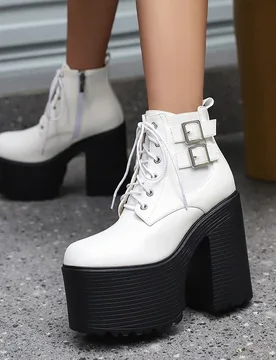 Autumn and Winter Double-buckle Cross-lacing Metal-hole Ankle Boots with Thick Soles, Side Zippers, and Short Boots - Aliexpress - FashionsVida