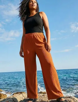 Women's Curve Textured Stretch Trouser in Orange Size: 20 - Orange - Size: 20 - Roman - FashionsVida