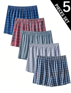 Piezas Calzoncillos tipo bóxer para hombres con estampado de cuadros, cintura elástica, cómodos y transpirables - Shein - FashionsVida