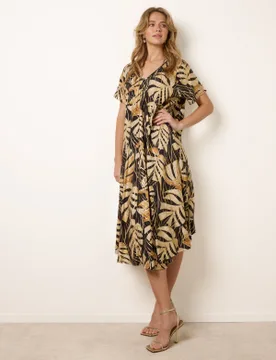 Topical Print Kimono Style Oversized Dress - ONE / BLACK - female - Blue Vanilla - FashionsVida