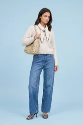 Women's Wool Blend Contrast Cardigan Sweater in Cream Size: Small - Cream - Size: S
