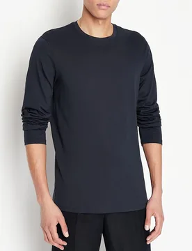 T-shirt manica lunga Exchange blu tinta unita in pima cotton - Armani - FashionsVida