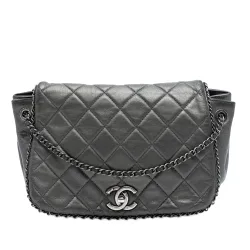 Small Quilted Calfskin CC Enchained Accordion Flap
