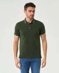 Polo verde militare mezza manica Originals in piquè di cotone stretch con bordino grigio bianco e bordeaux