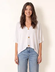 Thin Knit Button Front Boxy Cardigan - ONE / WHITE - female