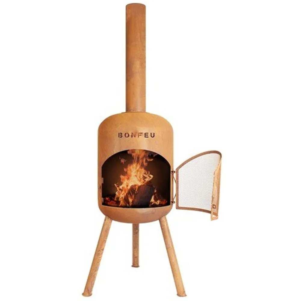 Chimenea de Leña Exterior Bonbono Acero Óxido - BONFEU - FashionsVida