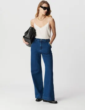 Vaquero ancho de mujer de talle alto con bolsillos delanteros - IKKS - FashionsVida