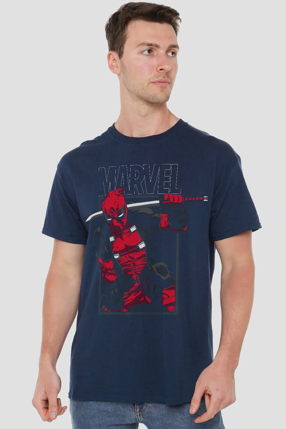Unisex Deadpool Sword T-Shirt in Navy Size: 2XL - Navy - Size: 2XL - Marvel - FashionsVida
