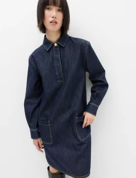 Denim Mini Shirt Dress Denim female - M&S - FashionsVida