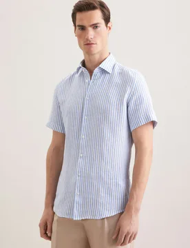 Slim Leinenhemd Gestreift Blau 37 - Seidensticker - FashionsVida