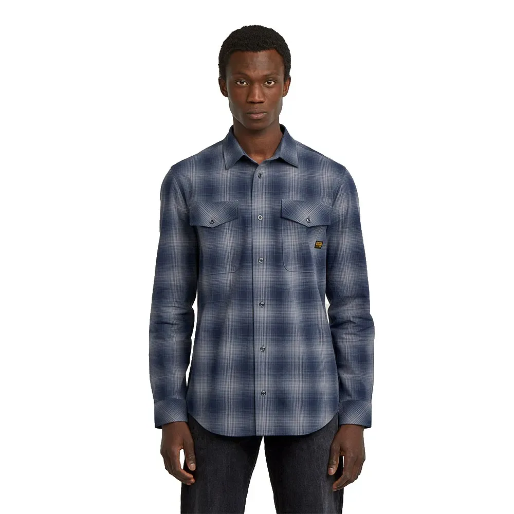 Camicia A Maniche Lunghe Marine Rank Blue Vanderbilt Check L - G-Star - FashionsVida