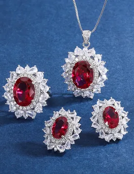 New European and American style vintage pigeon blood red gemstone Jewelry set with main stone pendant and ring12*16Ear Studs8*12 - Aliexpress - FashionsVida