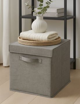 Scatola portaoggetti pieghevole con manico e coperchio - grigio scuro