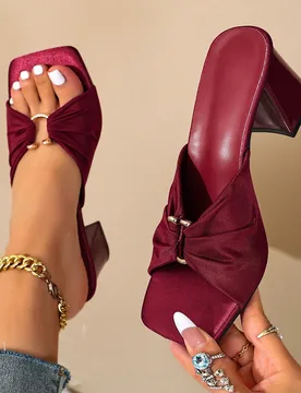 Sandalias de tacón fino y punta cuadrada, sandalias de tacón alto con lazo y punta abierta sexy para mujer, zapatos de verano - Shein - FashionsVida