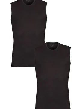 Mens 2 Pack Falke Daily Comfort Cotton Muscle Shirt Black Small - Black - Size: Small - SockShop - FashionsVida