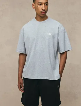 Men's Oversized Man Script Hi-Lo T-Shirt and Baggy Short Set Grey Marl Size Small Grey Marl S - boohooMAN - FashionsVida