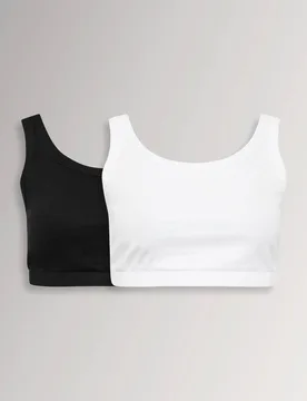 Women's 2 Pack Ribbed Crop Tops in Black Size: 22-24 - Black - Size: 22-24 - Yours - FashionsVida