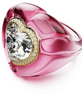 Anello cocktail Dulcis, Taglio Heart, Pavé, Cuore, Rosa 58 - Swarovski - FashionsVida