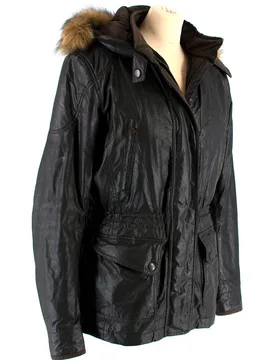 Waxed Cotton Biker Jacket with Fur Hood - Matchless - FashionsVida