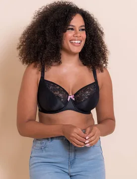 Women's Spellbound Lace Balcony Bra Underwired Lingerie in Black Size: 36J - Black - Size: 36J - Curvy Kate - FashionsVida
