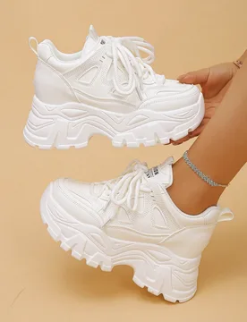 Zapatos casuales y versátiles para mujer para exteriores, zapatillas de plataforma con cordones de moda para damas - Shein - FashionsVida