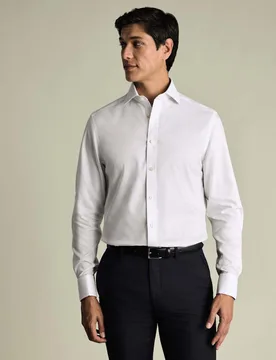 Slim Fit Non Iron Pure Cotton Textured Shirt White male - Charles Tyrwhitt - FashionsVida
