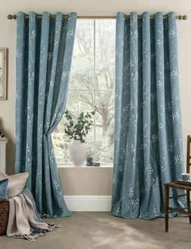 Pussy Willow Eyelet Curtains Blue Mix - Laura Ashley - FashionsVida