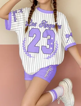 Set de 2 piezas de camiseta de manga corta y pantalones cortos informales para niñas preadolescentes, adecuado para el verano - Shein - FashionsVida