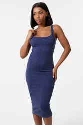 Washed Ribbed Racer Dress - Navy - Size: S/M