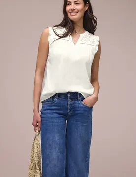 Blusentop mit Split Neck und Shiffleydetails female Weiß