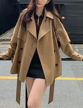 New 2026 High-End Turn-Down Collar Short Trench Coat for Women, Autumn Loose-Fit Double-Breasted Jacket - Aliexpress - FashionsVida