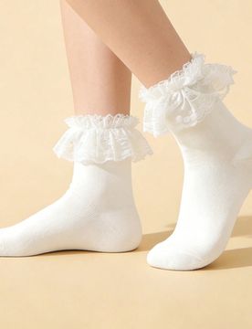 Pares de calcetines lindos y simples con ribete de encaje hasta la pantorrilla, material cómodo, para uso diario en casa & exterior
