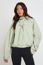 Womens Nylon Funnel Neck Hooded Zip Through Jacket - Green - Size 10 Uk