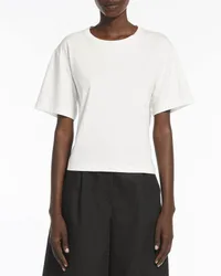 T-shirt bianca in cotone a maniche corte con schiena scollata e fiocco di chiusura